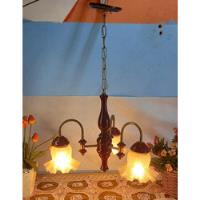 Luminaria Lustre Corrente Bronze Madeira 3 Lamp Cupulas , usado comprar usado  Brasil 