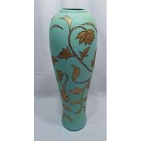 Vaso Decorativo Em Cerâmica Verde Com Folhas Em Dourado comprar usado  Brasil 