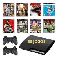 Sony Playstation 3 500gb + 2 Controles + 80 Jogos + Gta 5 + The Last Of Us + Fifa 19 Ps3 comprar usado  Brasil 