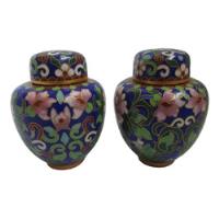 2 Mini Vaso Pote Cloisonné Oriental Floral Esmalte Cobre 7cm, usado comprar usado  Brasil 