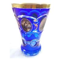 Usado, Vaso Cristal Veneziano Azul Cobalto Pintura E Ouro Antigo  comprar usado  Brasil 