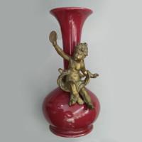 Vaso Afunilado Antigo Porcelana Bordô Com Menina Em Bronze, usado comprar usado  Brasil 