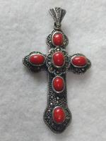 Usado, Crucifixo Antigo Prata Coral E Marcassita 6cm 5fotos 8,7gram comprar usado  Brasil 