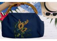 Bolsa Azul Marinho Tecido Alças Bambu Bolsa De Mão Feminina, usado comprar usado  Brasil 