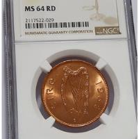 Linda Moeda Irlanda Penny Bronze Brilhante 1968 Ngc Ms64 Rd  comprar usado  Brasil 