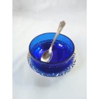 Saleiro Em Prata 90 E Cristal Azul Cobalto Europeu Antigo  comprar usado  Brasil 