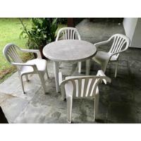 Kit 1 Mesa, 4 Cadeiras Poltrona, Branca, Plástico, Usado  comprar usado  Brasil 