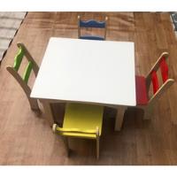 Mesa Infantil Com 4 Cadeiras Tropical De Madeira / Seminovo comprar usado  Brasil 