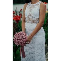Vestido De Noiva Longo Casamento Civil Renda Branco comprar usado  Brasil 