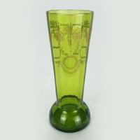 Vaso Antigo Cristal Verde Canelado Gravado Desenhos Dourados comprar usado  Brasil 