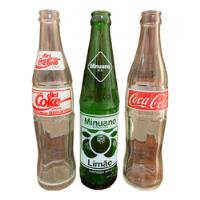 3 Garrafas De Vidro Refrigerante Antiga Minuano Limão Coca comprar usado  Brasil 