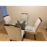 Mesa De Madeira E Vidro Para Sala De Jantar Com 4 Cadeiras, usado comprar usado  Brasil 